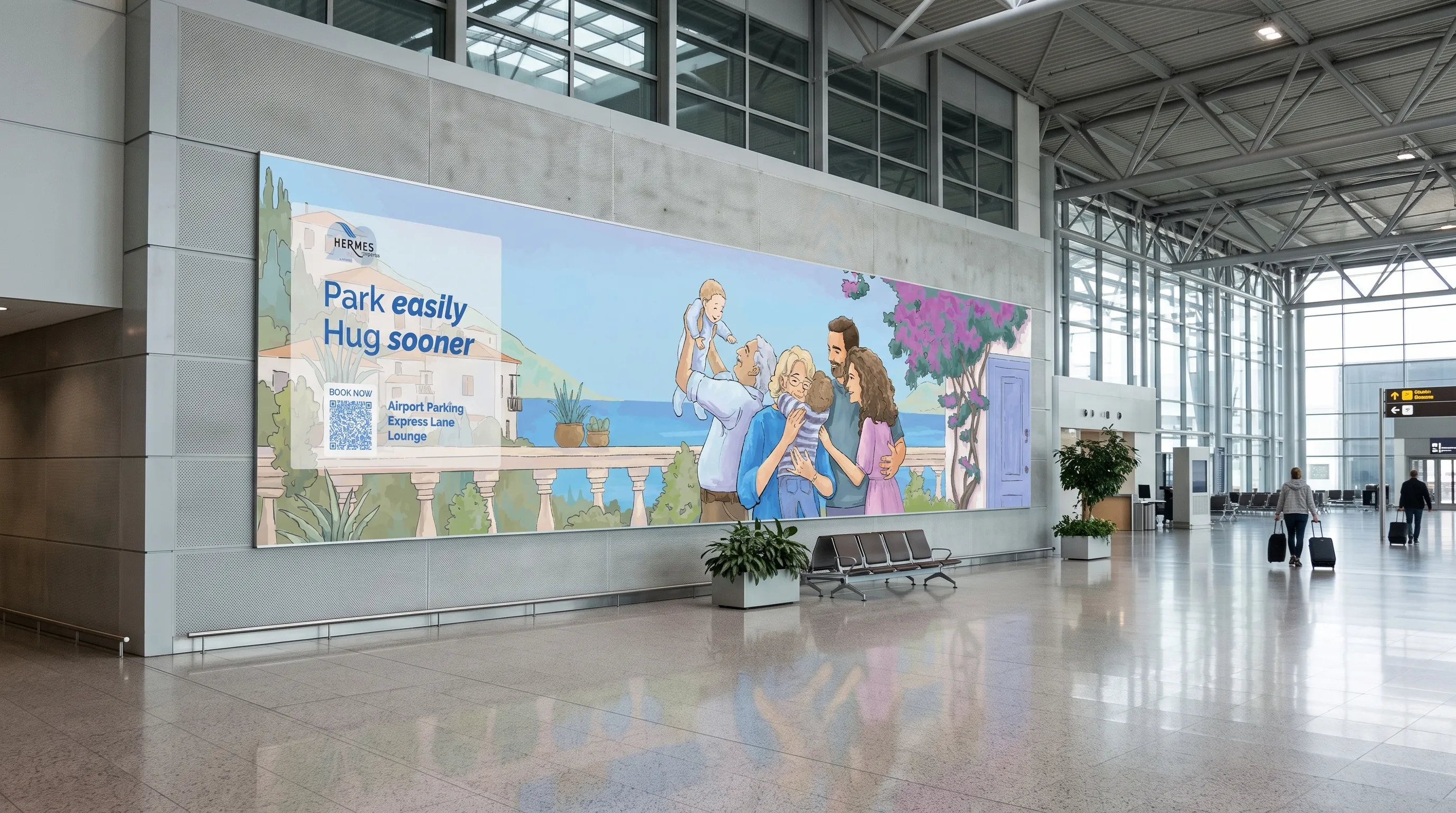 The Family Reunions banner across a long terminal wall